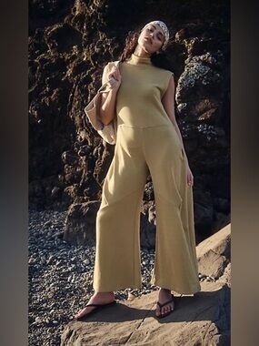 Free people Nat One-Piece Sleeveless Wide-Leg Jumpsuit in Olive